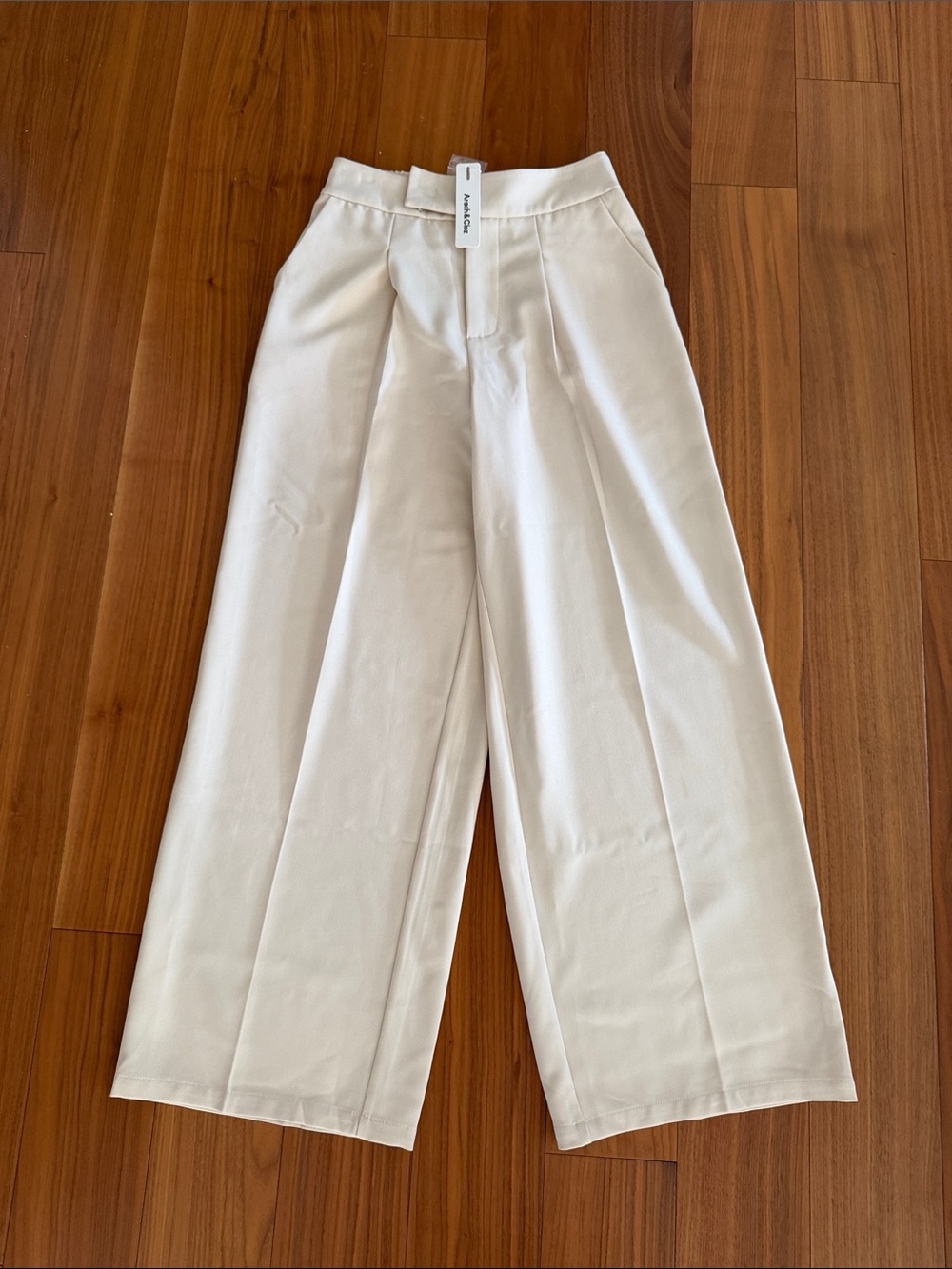 High-Rise Wide-Leg Cream Pants